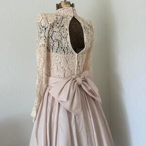 Ricki Lang Women’s 4 Prairie Dress Cream Lace Taffeta Full Skirt Bow Vintage